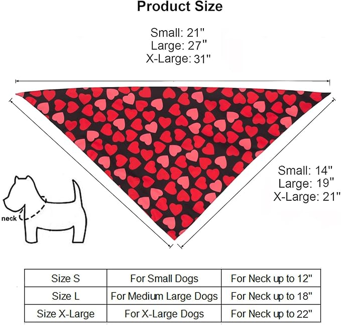 PTDECOR Valentine Dog Bandana, Multi Size, Reversible Triangle Bibs Scarf Valentine Bandanas for Medium Large Dogs (Large)