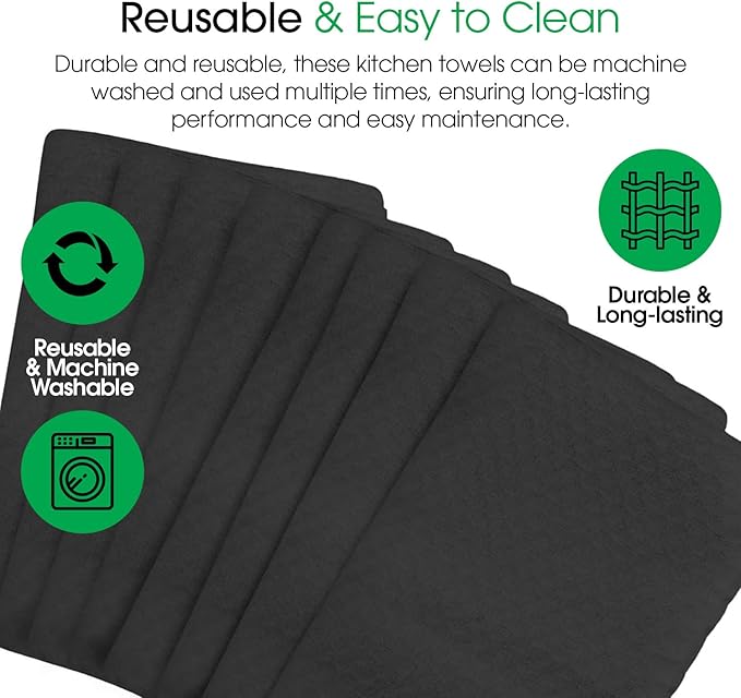 DG Collections Terry Dish Towels, 100% Cotton Kitchen Towels, Set of 8 (15x25 inch) Hand Towels - 400 GSM, Absorbent Terry Cloth Dish Towels for Kitchen, Soft Tea Towels - Grey Color
