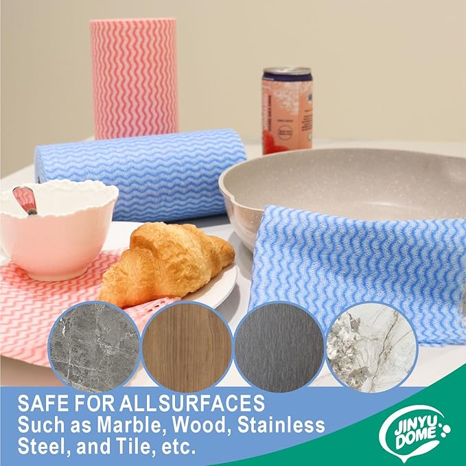 JINYUDOME Reusable Cleaning Cloths Disposable Cleaning Cloth Dish Cloth Dish Towels Dish Rags All Purpose Cloths on 2 Rolls Blue&Red -200 Pieces