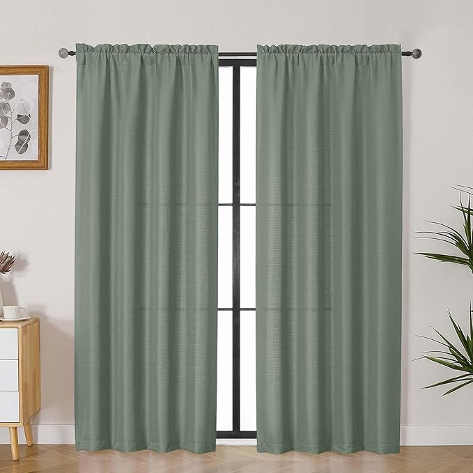 Lecloud Bessie Sage Green Curtains for Bedroom Decor 72 Inches Long 2 Pcs, Light Filtering Home Privacy Window Curtains for Living Room, Dual Rod Pocket Airy Soft Drapes, Each Panel 40" W x 72" L