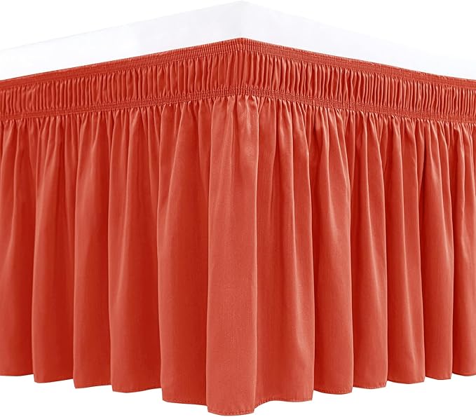 Biscaynebay Wrap Around Bed Skirts for Full & Full XL Beds 15" Drop, Coral Adjustable Elastic Dust Ruffles with Adjustable Belts Silky Luxrious Fabric Machine Washable