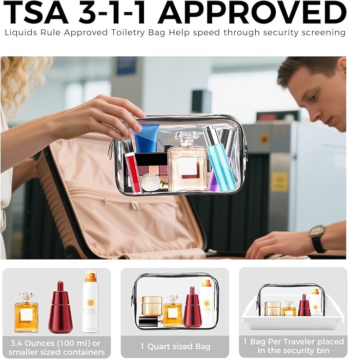 AURUZA 10 Pack Travel Toiletry Bag, Clear Makeup Bag, TSA Approved Cosmetic Bag with Zipper, Clear Organizer Carry on Bag for Women, PVC Cosmetic Pouch