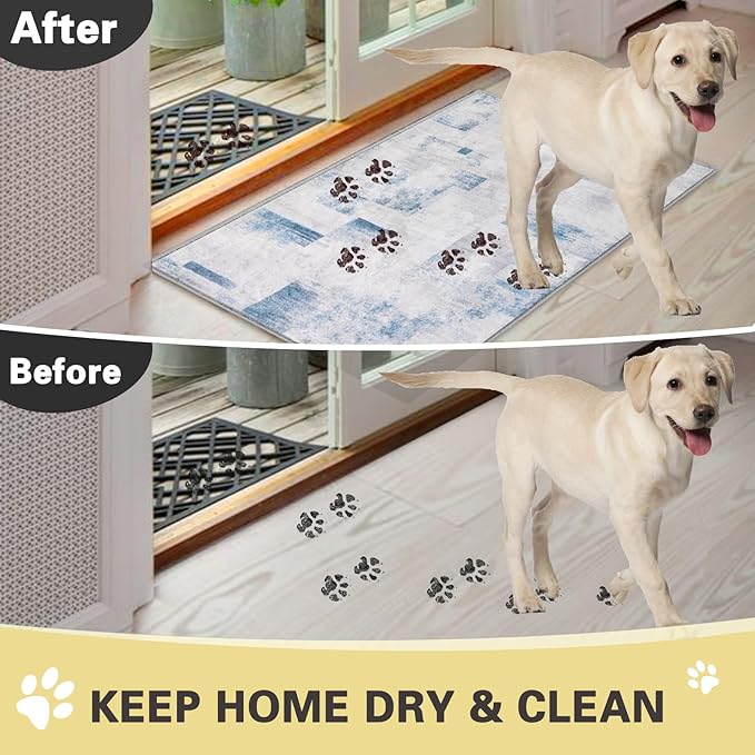 COMSLE Door Mat, Front Door Mat Indoor for Entrance Faux Wool Absorbent Non Slip Modern Throw Rug for Entryway Bedroom Muddy Paws - Pet Friendly, 47x71 Inches,Square Blue Machine Washable