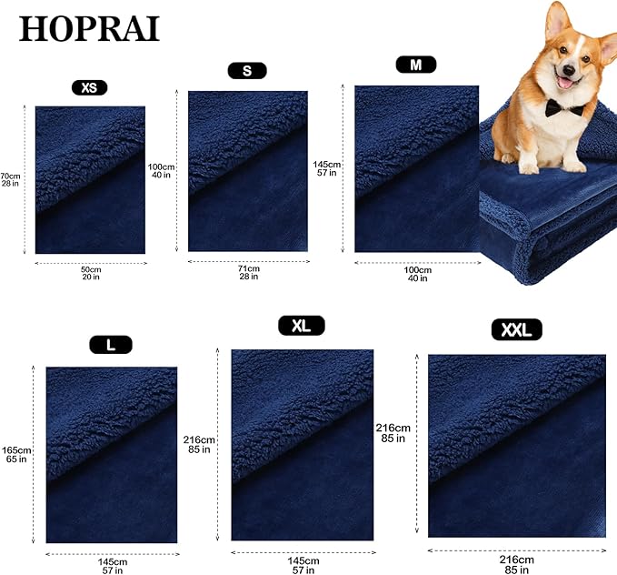 HOPRAI Dog Blanket, Waterproof Reversible Sherpa Fleece Throw Blanket, Furniture Cover for Bed, Couch, Sofa Protection from Liquid Pee and Pet Fur of Puppy, Cat (Navy Blue XS20*27inches)