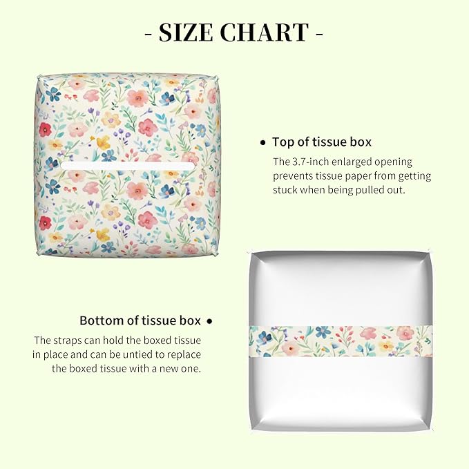 Watercolor Floral Tissue Box Cover,Colorful Flowers Waterproof Leather Square Tissue Box Cover Case Facial Paper Organizer Dispenser Box Holder for Home Office Bathroom Vanity Countertop