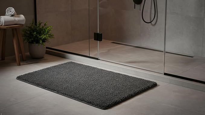 C23 Luxury Shag Bath Rug | 2200 GSM Ultra-Soft Plush Thick Bathroom Mat | 20"x32" Charcoal Gray High-Density Shaggy Rug | Non-Slip Natural Latex Back, Absorbent, Machine Washable, 1 Piece