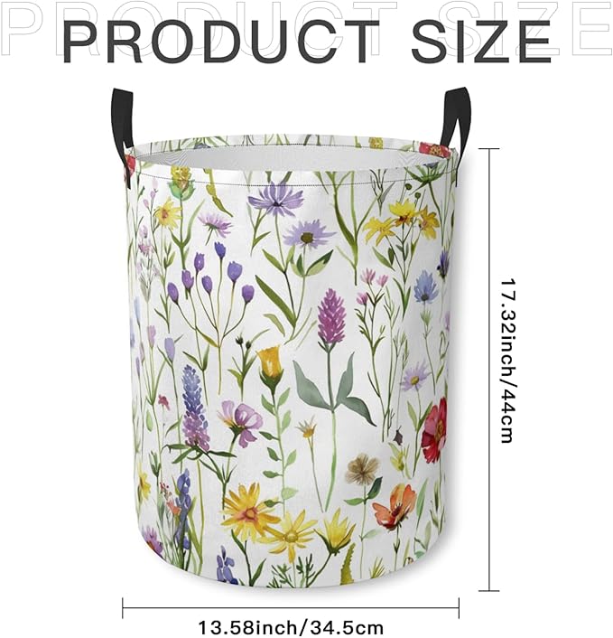 Laundry Basket Wildflower Meadow Collapsible Laundry Hamper with Handles Clothes Storage Bin for Household Bedroom Bathroom College Dorms