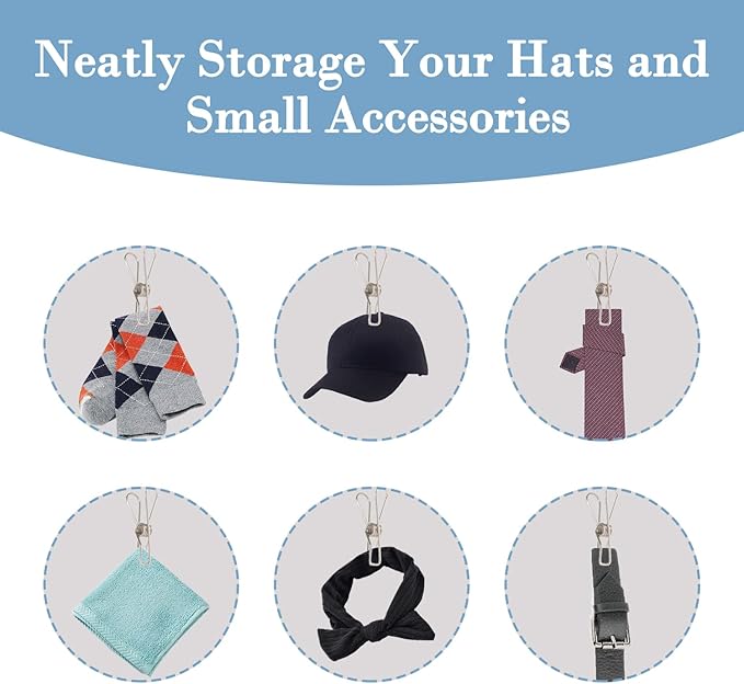 Miracsnail Hat Rack for Baseball Caps Organizer Hat Holder for Closet Hook, Wall and Door 24 Large Clips Cap Storage for Hanging Ball Caps Winter Beanie & Accessories 1 Pack