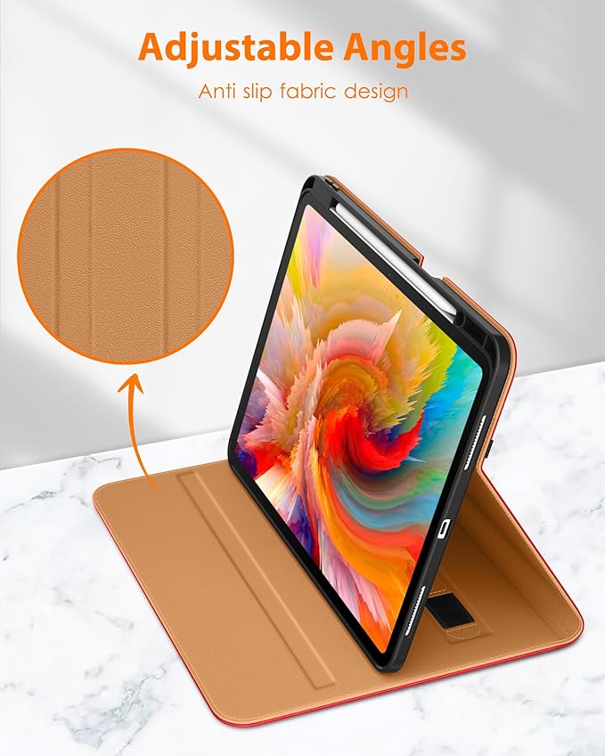 DTTO for iPad Pro 13 inch Case (M5/M4) 2025/2024, Premium Leather Business Folio Stand Cover with Pencil Holder - Auto Wake/Sleep & Multiple Viewing Angles, Built in Hand Strap & Pocket, Red