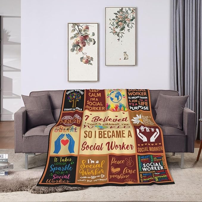 wsradto Social Worker Blanket Gifts for Social Workers Throw Blanket Motivational Quotes Cozy Fleece Flannel Lightweight Stuff Plush for Men Women Adults for Couch Sofa Bed Home Decor 60"x80"
