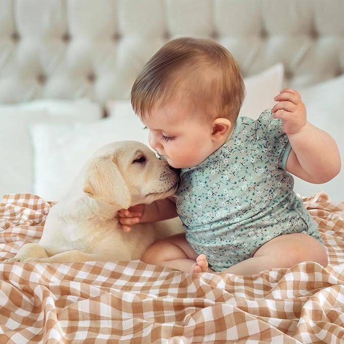 LifeTree Baby Swaddle Blankets, Boys Girls Muslin Swaddling Wrap Receiving Blanket for Newborn, 70% Viscose from Bamboo and 30% Cotton, Large 47" x 47", Deer and Checkered