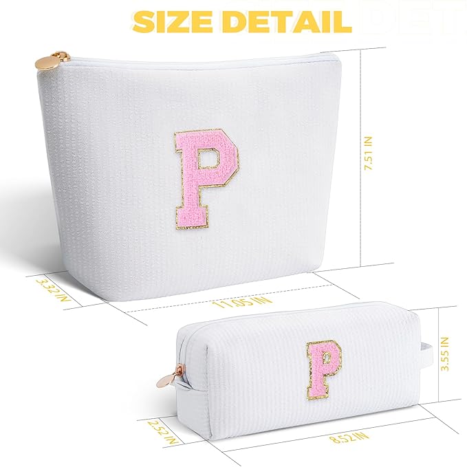 Btffitting Personalized Makeup Bag for Women Girls - Fashion Cosmetic Bag Trendy Travel Toiletry Bag with Initials Letter - Teen Gifts - White,P