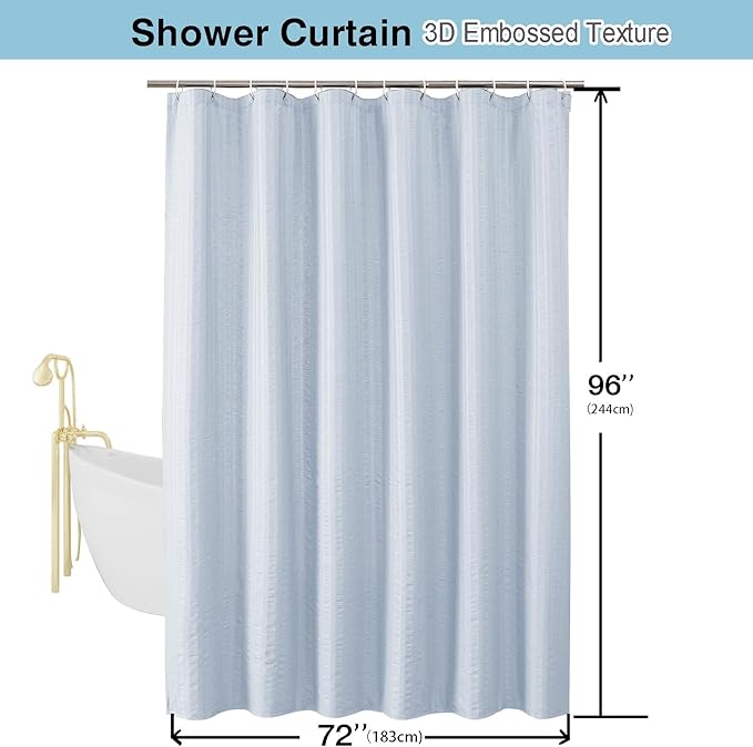 Aiyufeng Glacier Blue Shower Curtain for Bathroom, Embossed Textured Fabric Shower Curtain for Bathroom - Soft Cloth & Hotel Spa, Machine Washable, 72X96,Glacier Blue