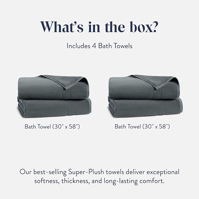 Brooklinen Super-Plush Turkish Cotton Bath Towels - Set of 4 - Cotton, 820 GSM, Highly Absorbent, Machine Washable, Perfect for Home & Bathroom (30" x 58", Slate Grey)