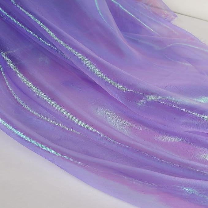 Sheer Iridescent Organza Fabric 58 Inches Wide - 10 Yards Precut - Shinny Wedding Party Decor Fairy Costume Voile Doll Clothes Sewing - Purple