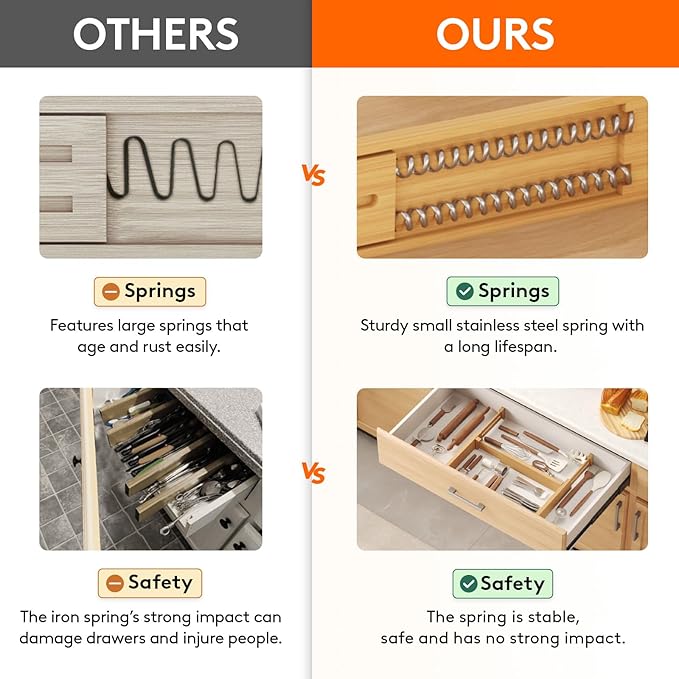 Lifewit 8 Pack Bamboo Drawer Dividers 2.4" High, 13-16.5" Kitchen Drawer Organizers, Adjustable Wooden Drawer Dividers for Clothes, Expandable Drawer Separators for Dresser, Bedroom, Bathroom, Cabinet