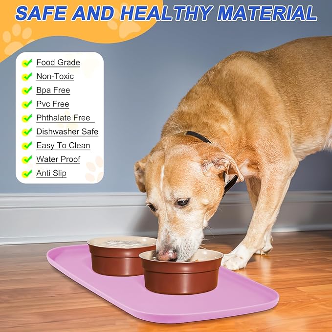 SMILOOL Silicone Pet Feeding Mat with Raised Edge for Food and Water, Dog Bowl Mats, Cat Bowls Placemat with High Lip for Floor Waterproof, Rubber Tray for Cats and Dogs 19 x 12 x0.7 Pink