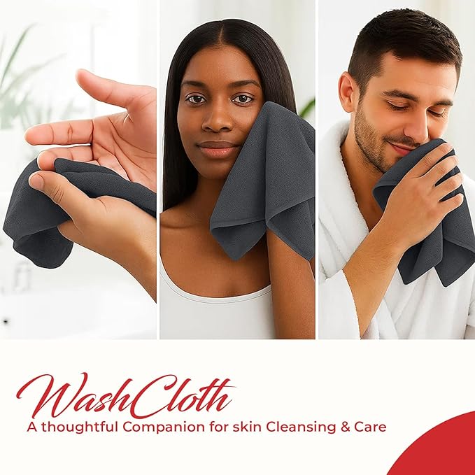 RIVERSIDE 12 Pack Washcloths - 12x12 Inches, 500 GSM, 100% Ring-Spun Cotton - Soft, Absorbent & Durable Face and Body Towels - for Bathroom, Spa, Gym, Makeup Removal & Everyday Use - Grey