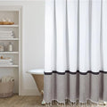 HALL & PERRY Modern Farmhouse Tassel Shower Curtain 100% Cotton Striped Fabric Shower Curtain with Tassels for Bathroom Décor (Tan, 72"x84")