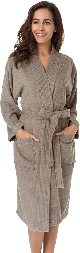 SIORO Women Terry Cloth Bath Robes with Pockets, Soft Long Cotton plush Kimono Wrap Bathrobe, Spa, Fuzzy Female nightgrown