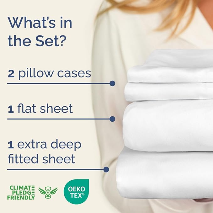 Extra Deep Pockets 400 Thread Count 100% Cotton 4 Piece King Size Bedding Sheet Set - Breathable & Cooling - Hotel Luxury Bed Sheets Set - Extra Soft, Wrinkle Free And Comfy White Bedding Sheets Set