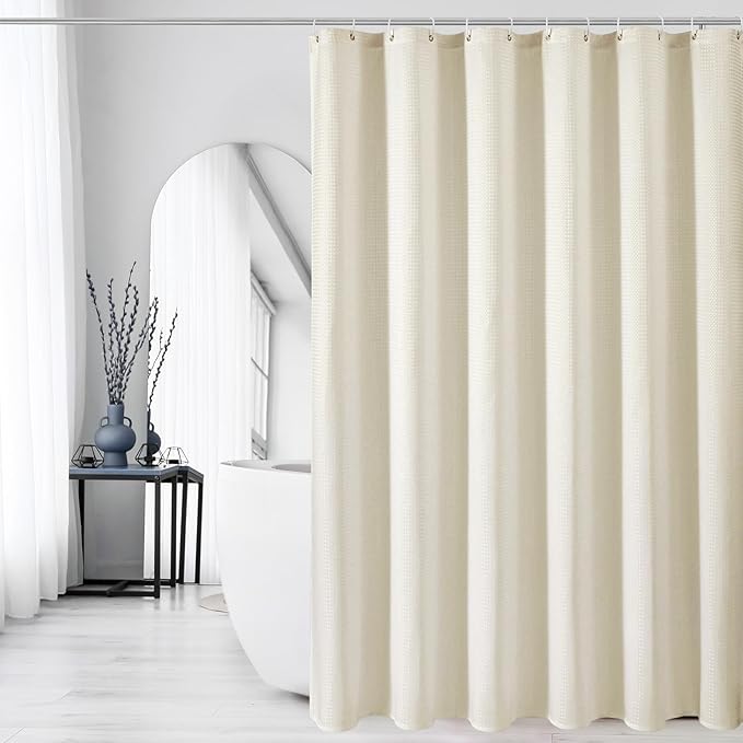 Gibelle Ivory Shower Curtain, Waffle Weave Textured Fabric Shower Curtain for Bathroom - Soft Cloth & Hotel Spa Luxury, Water Repellent, Machine Washable, 72X72, Ivory