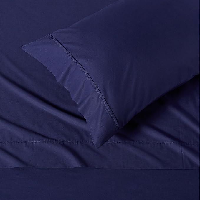 Amazon Basics Organic Cotton Sheet Set with 2-Pieces Pillowcase, Navy Blue, Full