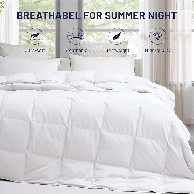 SNOWMAN Extra-Soft Down Blanket King, Lightweight Down Comforter with 8 Corner Tabs, Cooling Bed Comforter for Hot Sleepers, 22oz Fill Weight and Noiseless Down Proof Fabric (White, 106"x90")