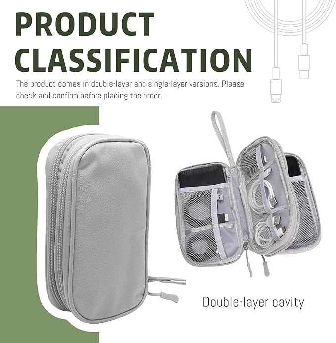 OBHEI Electronic Organizer Double Layer, Water Resistant Cable Organizer Bag for Travel Essentials, Cord, Charger, Phone, Earphone, Large Size,Accessories Travel Essentials (Grey, Double-Layer)