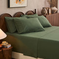 100% Linen Sheet Set King Size Extra Deep Pocket Fits 18-24 Inch Mattress, Breathable & Soft, Smooth 6-Piece Set for Thick Mattresses Hotel Luxury Bedding（King, Forest Green）