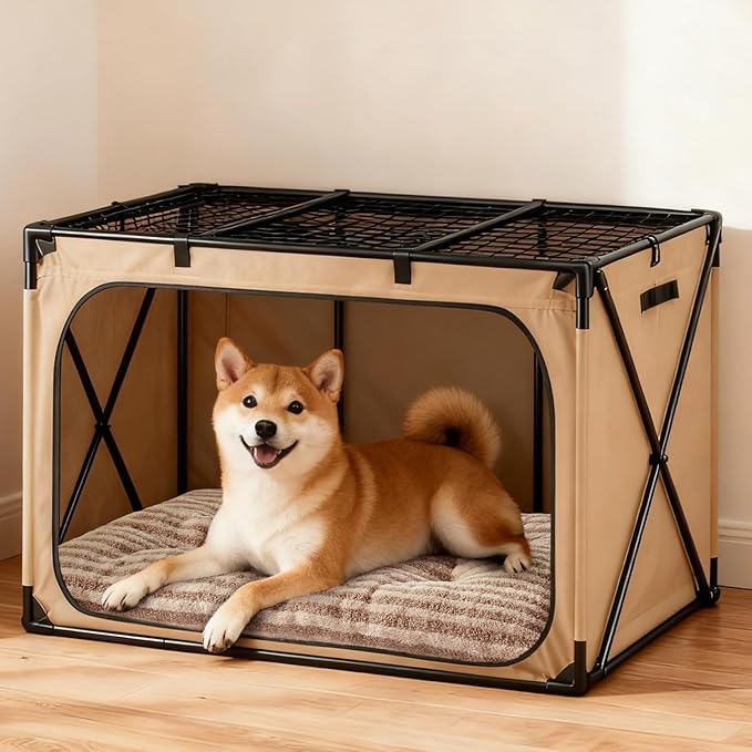 FURTIME Washable Dog Bed Medium Size Dogs, Deluxe Dog Crate Beds Comfy Fluffy Kennel Pad Anti-Slip Pet Sleeping Mat, Machine Washable Dogs Pillow, 29"x21"x3", Brown