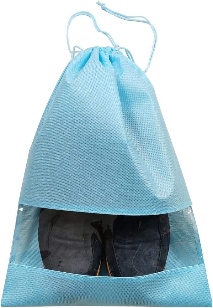 ANIZER 8 PCS 11.8"x17.3" Non-Woven Dustproof Drawstring Bag Travel Shoe Bags Dust Cover Pouch Bag Storage with Visual Window for Handbags Purses Shoes (Blue)