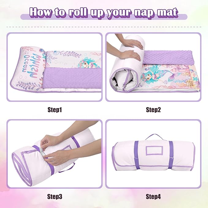 Toddler Nap Mat Kids Sleeping Bag 59"×24", Soft Slumber Bag with Removable Pillow and Blanket for Kids Girls Boys,Roll Up Sleeping Mat Thick for Camping,Daycare, Kindergarden