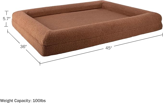 PETMAKER Orthopedic Pet Bed - 45in Large Dog Bed with Supportive Bolster, Nonslip Bottom, and Removable Washable Cover - Memory Foam Pet Beds for Large Dogs - Dog Products (Brown)