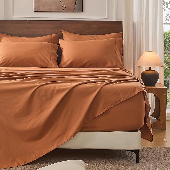 Bedlifes 100% French Linen Sheets California King Size 18-24" Extra Deep Pocket 4-Piece Set Breathable & Moisture-Wicking,Soft & Durable Sheets for Thick Mattresses(Brown)