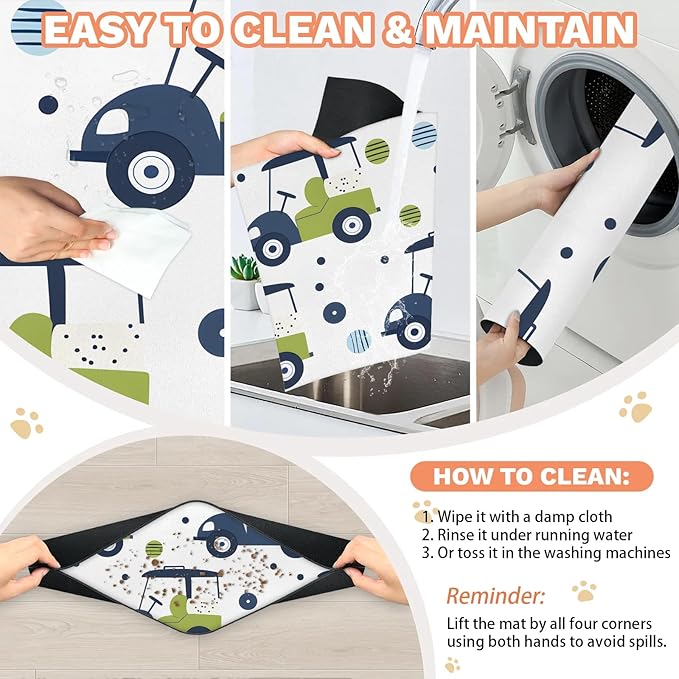 Eizlang Cartoon Golf Dog Cat Food Mat,12"x20" Inches Rapid Absorbent Pet Feeding Mat,Pets Placemat Water Bowl Mats with Rubber Backing,No Stains Cat Dog Feeding Mats Indoor,Pet Accessories Supplies