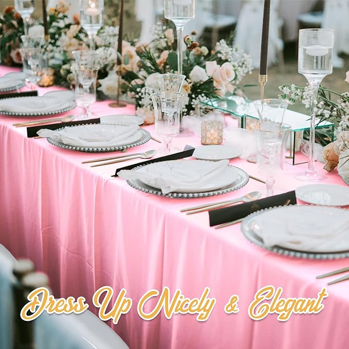BRILLMAX 10 Pack Pink Tablecloths 70 x 120 Inch for 6ft or 8ft Rectangle Tables - Rectangular Bulk Linen Polyester Fabric Washable Cloth Cover for Wedding Reception Banquet Birthday Party