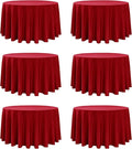 6-Pack Red Round Tablecloths, 120 Inches, Stain-Resistant Polyester for 5-6 Ft Round Tables - Washable Table Covers for Weddings, Banquets, Birthday Parties, Events