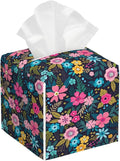 POIUBLE Tissue Box Holder Colorful Flowers Tissue Box Cover Square Leather Tissue Holder Organizer Portable Decorative Facial Paper Case for Home Office Bathroom Vanity Countertop