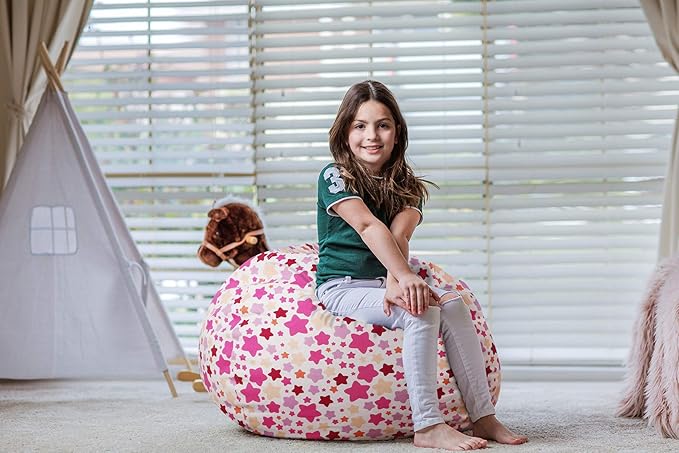 WEKAPO Stuffed Animal Storage Bean Bag Chair Cover for Kids | Stuffable Zipper Beanbag for Organizing Children Plush Toys Large Premium Cotton Canvas (Small Star, X-Large)
