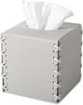 Tissue Box Cover PU Leather Tissue Holder Square Decorative Home Decor Cube Boxes for Bathroom, Kitchen, Nightstand, Office Desk Essentials, Light Gray
