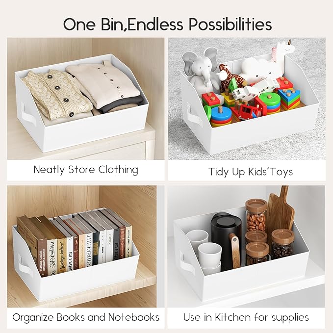 Homsorout Large Closet Organizers and Storage Bins - 4 Pack Trapezoid Storage Baskets for Shelves, Foldable Fabric Baskets with Handles Ideal for Closet, Basket, Wardrobe and Shelf Storage, White
