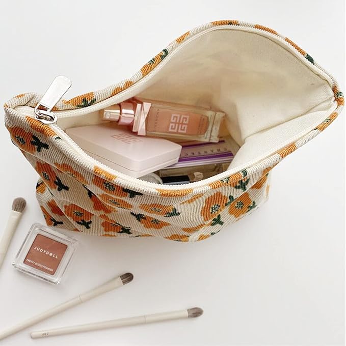 SxoSyo Cosmetic Bags for Women Makeup Bag Large Capacity Purse Travel Toiletry Zipper Storage Pouch Make up Brushes Organizer for Gifts (Black, Flower)