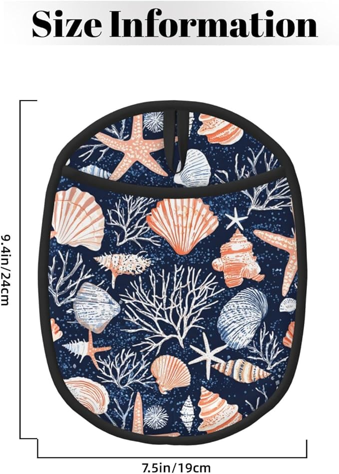 Pot Holders 2 Pack Silicone, Cotton Lining, Heat Resistant to 500°F (260°C), Non-Slip Grip, 7.5"x9.4" Oval Kitchen Hot Pads for Oven, Cooking (Seashells, Potholders)