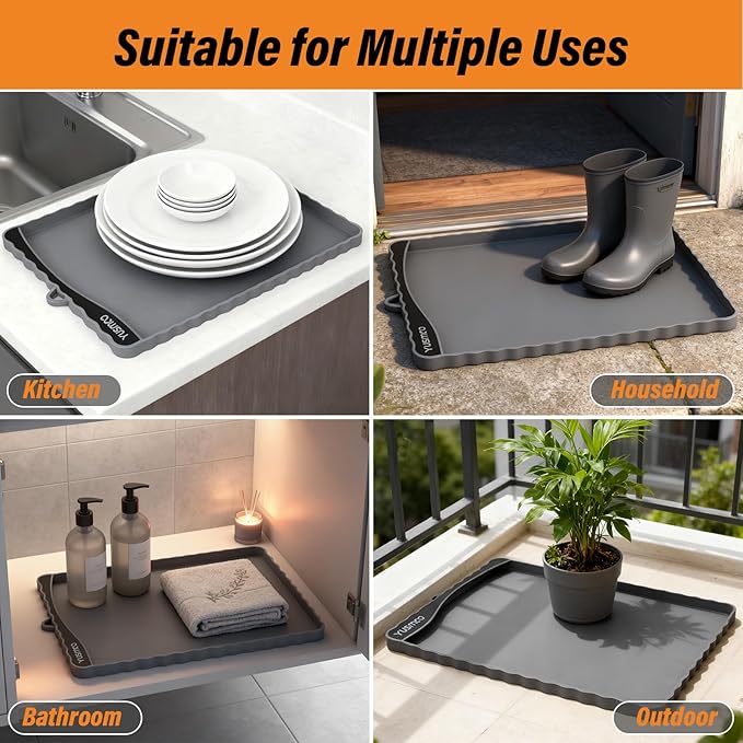 YUSMOO Dog Food Mat 20" x 15", Waterproof Silicone Pet Feeding Mat with Raised Edge & Residue Pocket, Non-Slip Bowl Mat for Dog Cat Food and Water, Easy to Clean Floor Protector