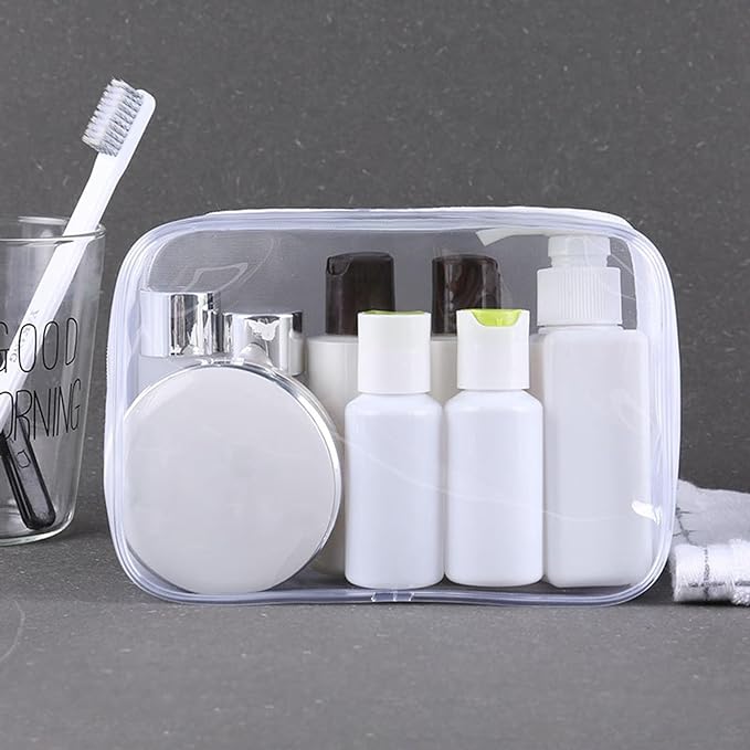 6 Packs Clear Cosmetics Bags for Women Men Waterproof Toiletry Bags PVC Makeup Bags Organizer Case with Zipper for Travel Bathroom (6 Black&White)