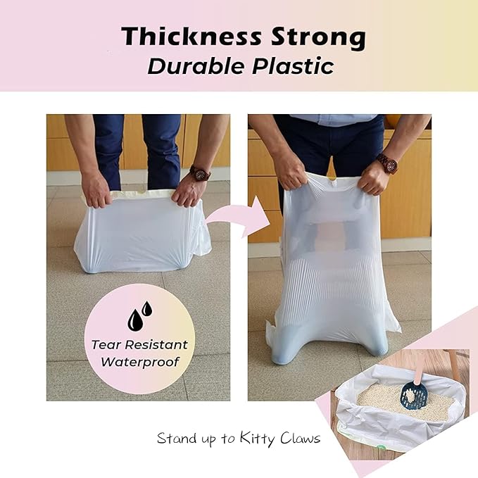 KropBom Cat Litter Box Liners, 30 Count - 41" x 19" Large Extra Durable Litter Pan Bags with Drawstring - Heavy Duty Liner Bags for Pet Litter Tray (Unscented)