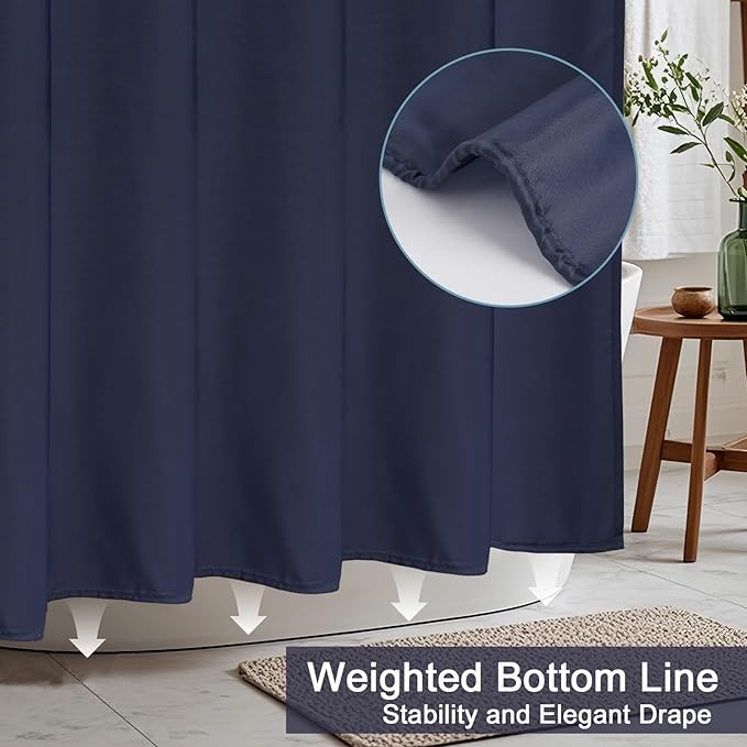 AooHome 48 Width x 72 Height inch Shower Liner, Stall Size Fabric Solid Color Bathroom Curtain with Hooks, Weighted Hem, Waterproof, Navy Blue