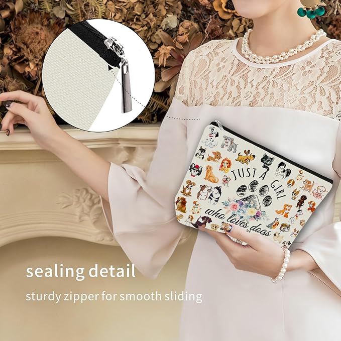 Girlly Dog Mom Makeup Bag Valentines Day Gift: Cute Cosmetic Bag Just A Girl Who Loves Dogs For Daughters, Sisters, Friends,Teen Girls & Women.Ideal Gift For Travel, Birthdays, & Christmas.