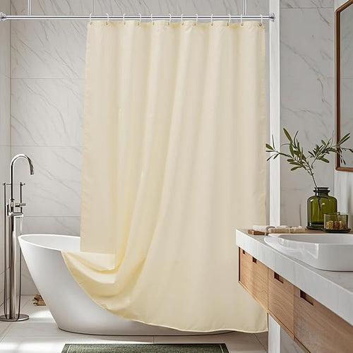 AooHome Shower Curtain Liner, Fabric Bathroom Curtain with Hooks for Hotel, Weighted Hem, Water Repellent, Beige, 72 x 75 Inch